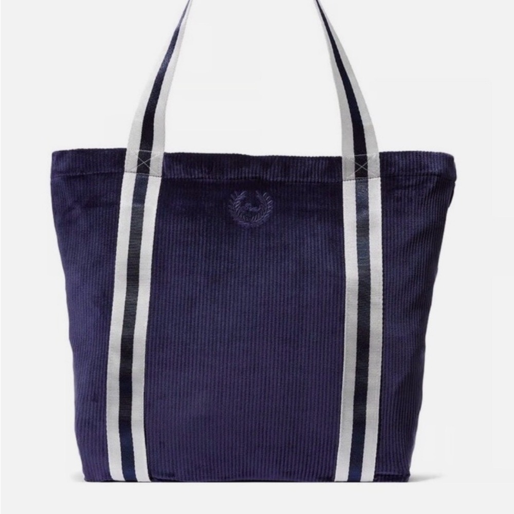 Victoria's Secret Navy Corduroy Tote with Striped Handles